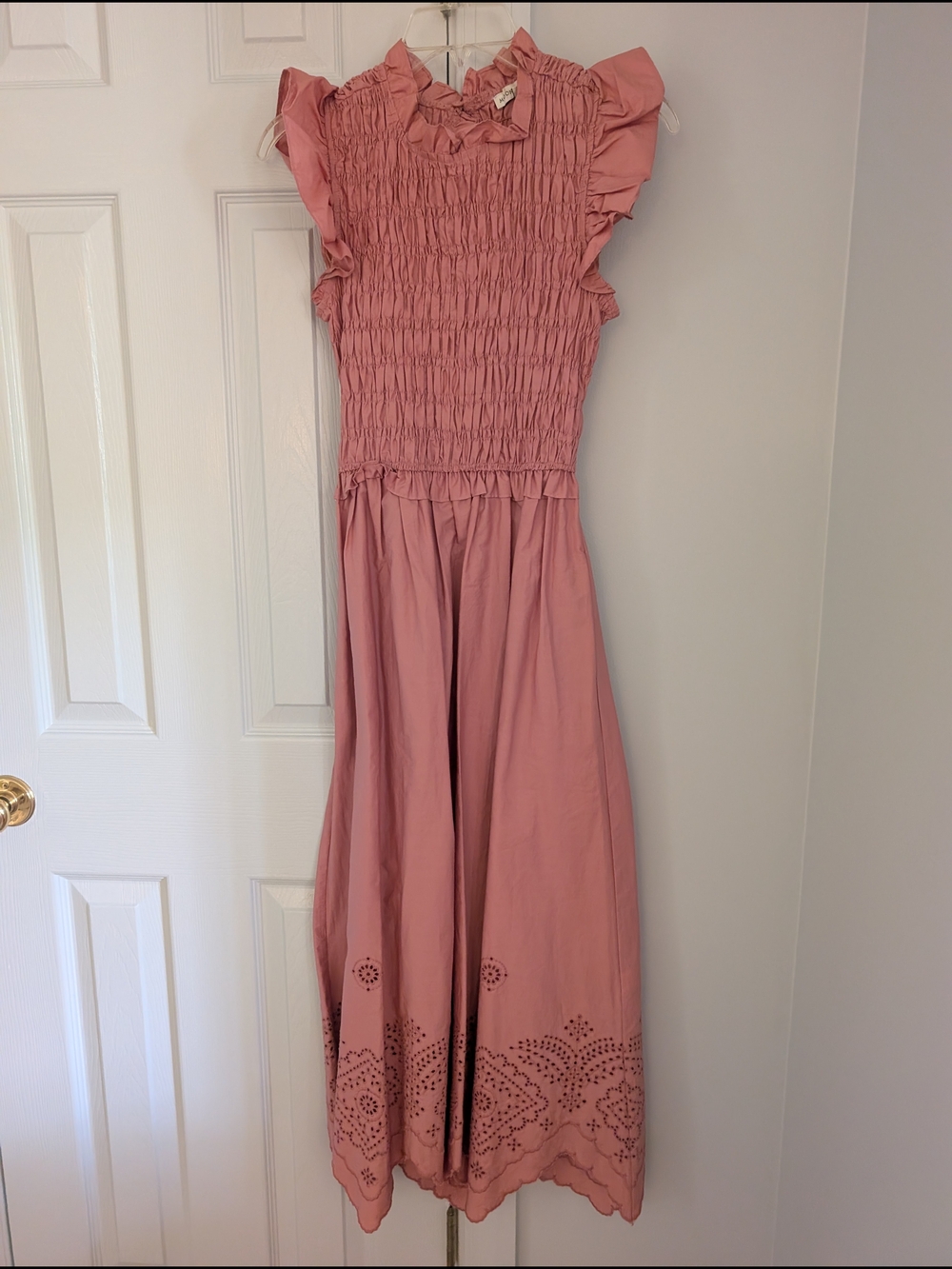 Smocked Ruffled Midi Dress in Dusty Rose